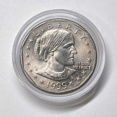 One dollar, 1999, Liberty, In God We Trust, United States of America, E Pluribus Unum, D, капсула
