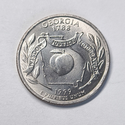Quarter dollar, 1999, 1788, Georgia, Wisdom Justice Moderation, D