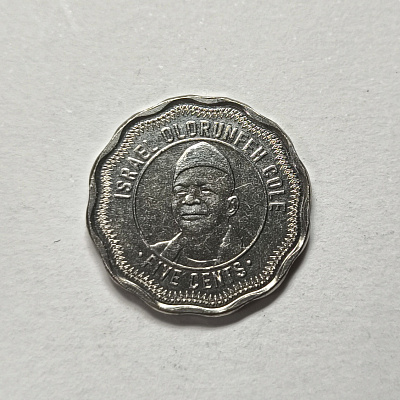 5 cents, 2022, Bank of Sierra Leone, five cents, Israel Olorunfeh Cole