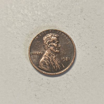 One cent, 1981, United States of America, E Pluribus Unum, In God We Trust, Liberty, перевертыш