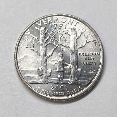 Quarter dollar, 2001, 1791, Vermont, Freedom and Unity, D