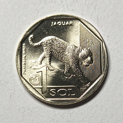 1 sol, 2018, Jaguar, Panthera onca, Banco Central de Reserva del Peru