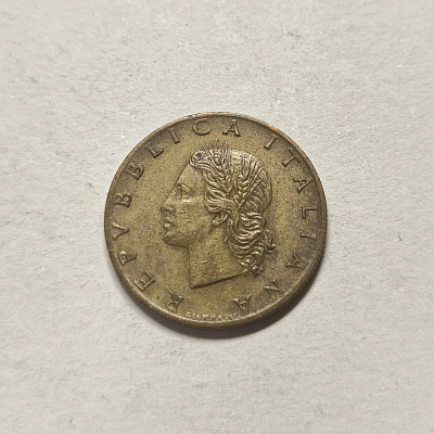 20 lire, 1958, Repubblica Italiana, R, upside down