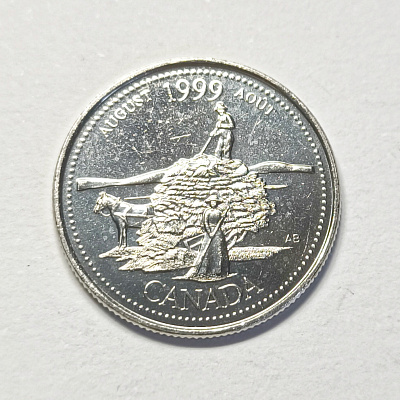 25 cents, 1999, August, Aout, Canada, Elizabeth II, D G Regina, AB