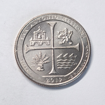 Quarter dollar, 2019, Texas, San Antonio Missions, P