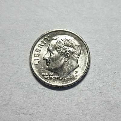 One dime, 2002, United States of America, E Pluribus Unum, In God We Trust, Liberty, перевертыш, P