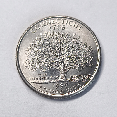 Quarter dollar, 1999, 1788, Connecticut, The Charter Oak, D