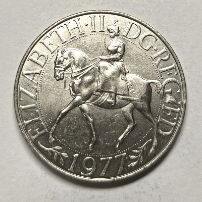 25 pence, 1977, Elizabeth II, D G Reg F D