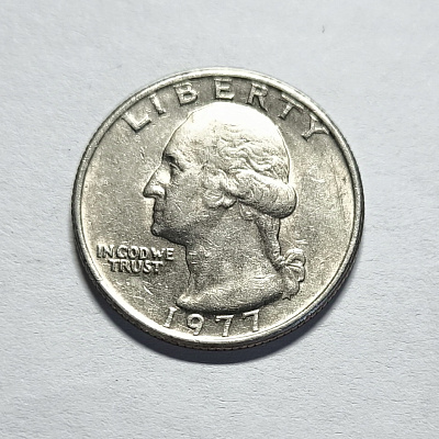 Quarter dollar, 1977, United States of America, E Pluribus Unum, In God We Trust, Liberty, upside down