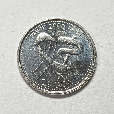 25 cents, 2000, Health, Sante, Canada, Elizabeth II, D G Regina, AW