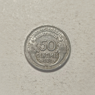 50 centimes, 1946, Liberte Egalite Fraternite, Republique Francaise, B, перевертыш