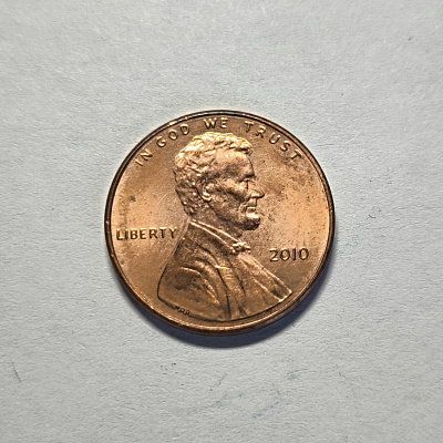 One cent, 2010, United States of America, E Pluribus Unum, In God We Trust, Liberty, upside down